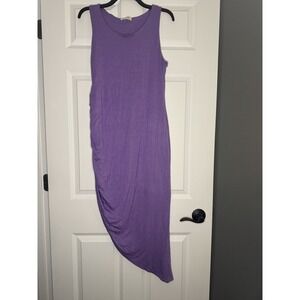 Beeson River Ruched Side Asymmetrical Hem Midi Dress Purple 1xl